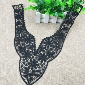 Елегантни дамски DIY черни флорални дантела деколте яка яка апликация плат за рокля